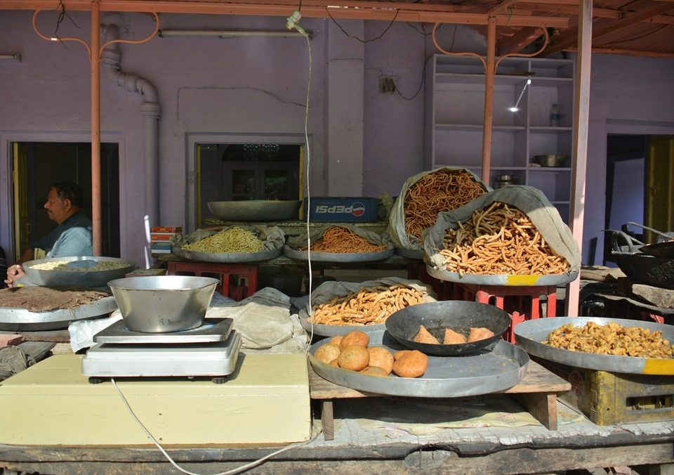 Street sweets and dry noodles shop