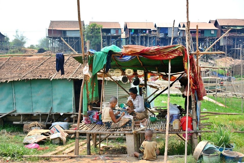 Life in floating Village in dry season with no water
