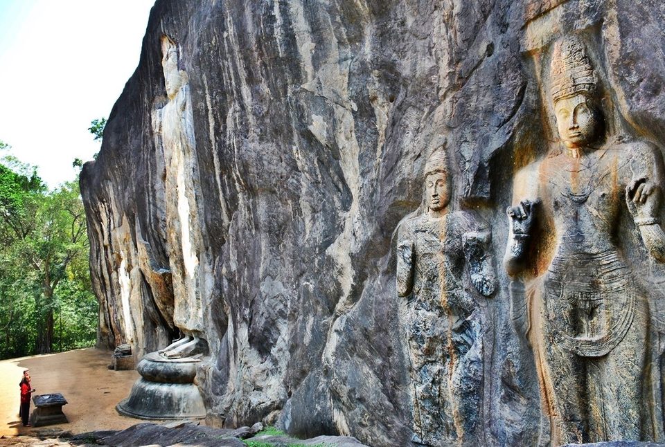 Buddha statues carved in rock at Buduruvagala temple